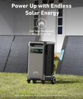 SOLIX F3800 Portable Power Station with solar panels in a backyard setting for home backup and outdoor use