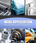 Metal epoxy adhesive collage showing metal pipes, glass panes, faucet, gears and fittings