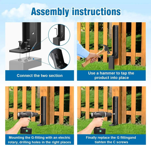 Heavy Duty Fence Post Repair Kit With Ground Anchor Spike No Dig Easy Install Support Stake For Tilted Or Broken Wood Posts Durable Outdoor Fence Fix Anchor With Complete Hardware Set Type A assembly instructions