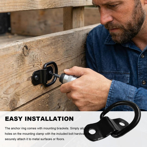 Hella Secure Heavy Duty D Ring Tie Down Anchors 10 Pack Quarter Inch 2400 Lbs being installed on wooden surface.