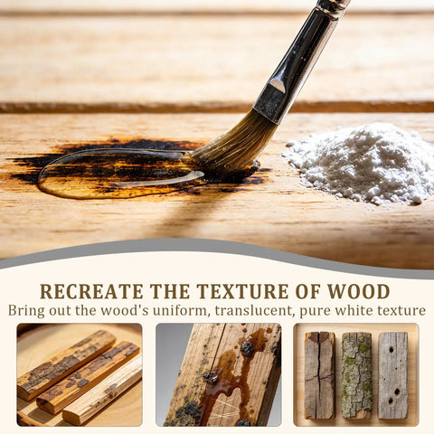 Pro Level Oxalic Acid Wood Bleach One Pound Powder Blend for removing stains, shown with brush and powder on wood surface.