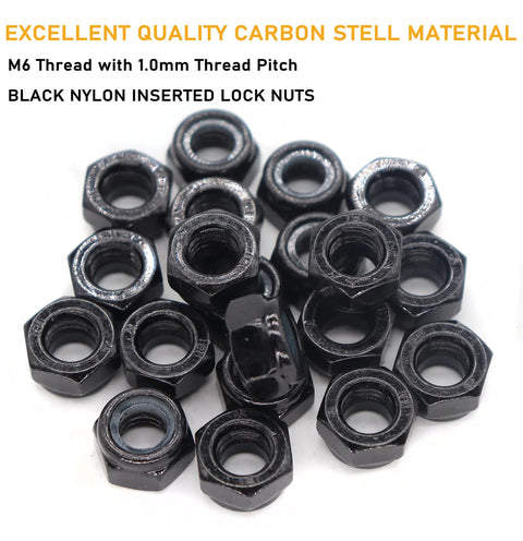 M6 Nylon Lock Nuts Kit 30 Pack With 1.0mm Pitch Black Zinc Plated Hex Self Clinching Nuts For Solid Locking And Quick Secure Fastening In Electronics, Automotive, And Industrial Projects