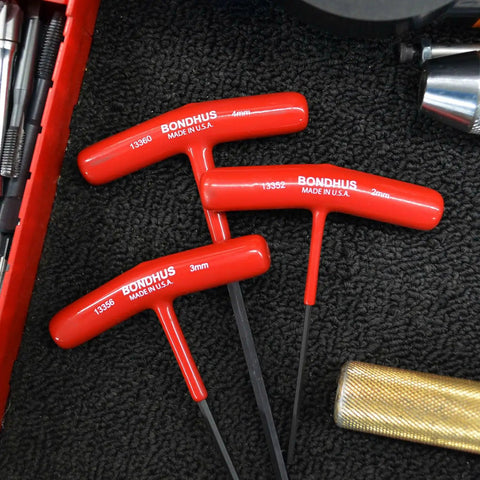 Red tools from 8 Piece Hex T-Handle Set With Stand, 2 To 10mm Sizes, Multicolor, Solid Steel Handles For Max Strength And Durability.