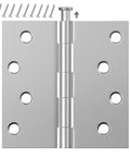 Beefy 4 Inch Exterior Door Hinges Pack Of 6 In Brushed Nickel With Square Corners And Removable Pin, screws included