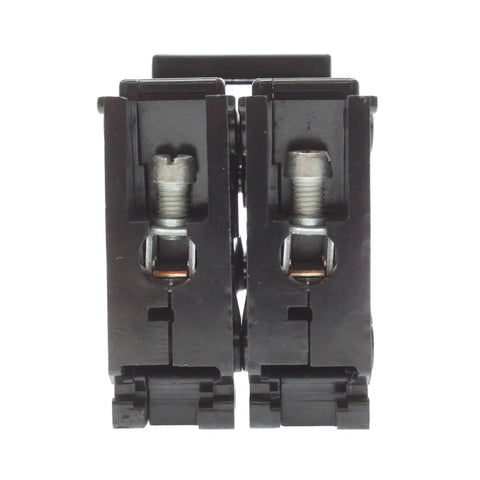 Front view of Plug On 20 Amp Two Pole Circuit Breaker for 120 Volt and 240 Volt Panels Type BR UL Listed Replacement for Home Wiring and Electrical Upgrades Five Pack.