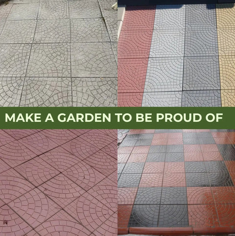 Four different cobblestone patterns created with the DIY Concrete Molding Set 4 Reusable Cobblestone Molds For Walkways And Patios
