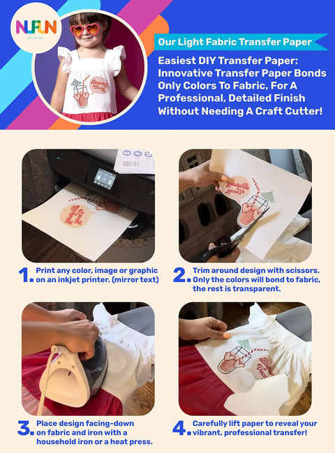 Step-by-step guide using DIY T Shirt Transfer Paper Combo For Light And Dark Fabrics 8 By 11 Inches 50 Sheets Total 25 Light 25 Dark