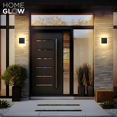 Edge LED Wall Light Indoor Outdoor Black Modern Sconce, Waterproof IP65, Warm White 3000K, 660 Lumen on porch