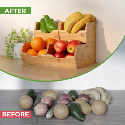 Stackable Bamboo Pantry Storage Bins Featuring Smooth Pull Out Trays A Straightforward Game Changer For Kitchen Organization Keeps Your Grub Fresh Inside Multi Size Baskets Designed For Easy Everyday Use with fruit.