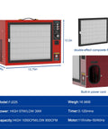 Battle Tested Bench Air Filter And Portable Dust Collector With A Beefy Vortex Fan ideal for woodworking shops, showcasing dimensions and filter details.
