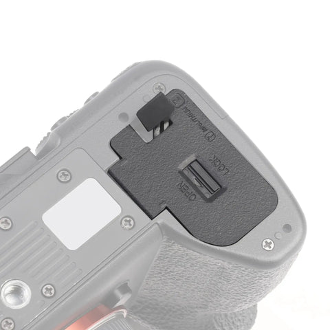 Battery Door Cover Cap Replacement for Sony Alpha A7 IV A7R IV A7S III FX3 FX30 A1 A9 II Camera showing lock mechanism