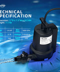 Automatic Pool Cover Pump With 1/4HP, 1800 GPH Submersible Sump Pump, Check Valve Adapter For 3/4 And 1-1/4 Inch Hoses in blue water