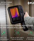 User holding I34 240X320 App Enabled Thermal Camera with ACE OS Pro Grade Thermal Imaging AssetLink Wi Fi Cloud Ignite Integration.