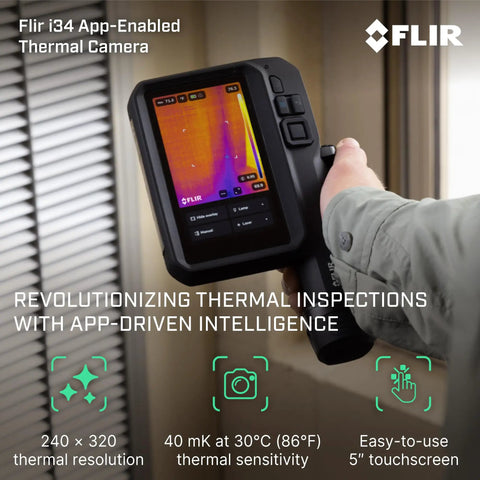User holding I34 240X320 App Enabled Thermal Camera with ACE OS Pro Grade Thermal Imaging AssetLink Wi Fi Cloud Ignite Integration.