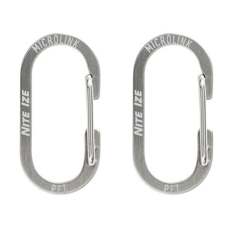 MicroLink Pet Tag Carabiner Clip Stainless Steel For Cats And Dogs Secure Tag Attachment Two Count Pack displayed upright