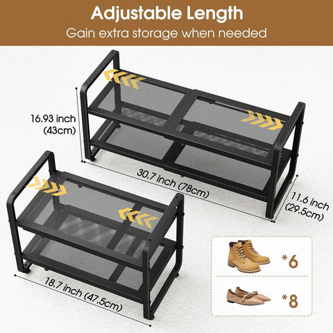 Adjustable Expandable Metal Shoe Rack For Closet Featuring Sturdy Mesh Shelves That Keep Ya Boots And Heels Straight Up Tidy Stackable Storage Organizer For Entryway Garage And Tiny Rooms In Matte Black Finish