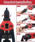 Rivet Nut Tool Kit 14 Inch Hand Riveter With 5 Metric Mandrels Pro Grade showing mandrel installation steps and red handle.