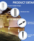 Outdoor Pathway Light Set With 570 Lumen LED Lights 6 Pack Plug In 12V Low Voltage Landscape Lighting Extendable IP65 Waterproof Garden Lights For Patio Yard And Walkway Cool White 6000K showing acrylic bubble design, aluminum rod, extension cord, durable spike