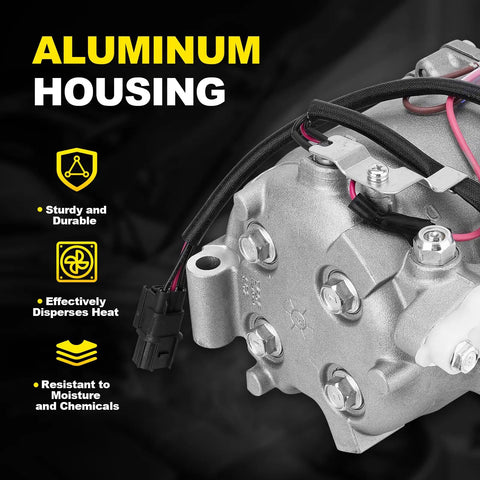 Dope AC Compressor With Clutch Assembly For Honda Civic 2006 Through 2011 1.8L Coupe Sedan Direct Swap Heavy Duty Cooling Kit showcasing aluminum housing and electrical connections.