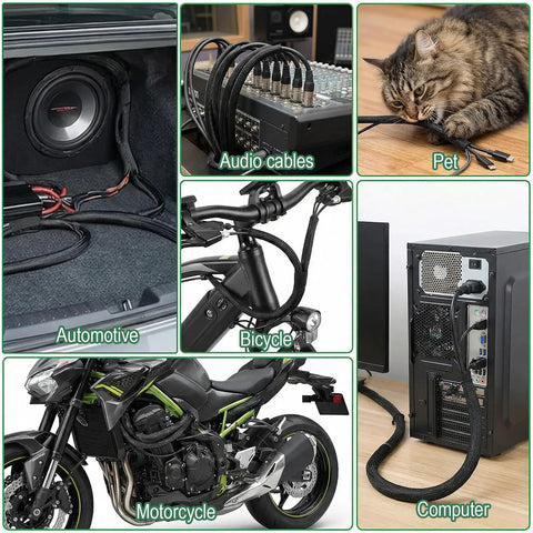 Expandable Braided Cable Sleeve Wire Loom Kit With PET Mesh Split Sheathing used in automotive, audio, bicycles, pets, motorcycles, computers