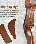 Fur Arrow Rest For Recurve Bow Stick On Adhesive Shelf Rest, Moon Shape Design, 4 Pairs Brown shown on bow