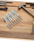 Top Shelf Wall Mounted Gate Hinge Set For Fence Posts And Four Barn Door Mounts Heavy Duty Outdoor Hardware Kit with screws and brackets.