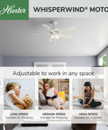 52 Inch Indoor Ceiling Fan With Crisp LED Light And Bulbs Included, White Finish, Pull Chain Control in a modern living room