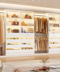 Slick Modular Closet System With Twelve Roomy Drawers And Four Heavy Lifting Rods Adjustable From Eight Point Five To Eleven Point Five Feet For Zero Hassle Bedroom Organization Super Simple Fast Assembly Setup in white, featuring hanging rods and shelves.