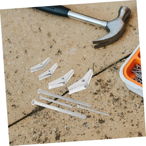 32 Piece Toggle Bolts Wing Nut Kit Heavy Duty Metal Drywall Anchors And Assorted Screws For Securely Hanging Heavy Items On Walls Easy Installation And Strong Hold, with hammer and screws