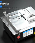 96W Precise Mini Table Saw For DIY Woodworking And Hobby Projects, Adjustable Cut Depth And Angle, Four Blades Included