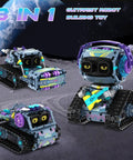 3In1 Remote And App Controlled STEM Robot Building Kit For Kids 6 To 14 433 Pcs Building Blocks Set With LED Dynamic Eyes And Fun Sounds Build A Rock Robot Truck Or Road Roller Perfect Gift For Boys And Girls. 3-in-1 guitarist robot and tracked models