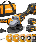 20V Brushless Cordless Flat Head Grinder Kit, Four And A Half Inch To Five Inch, Anti Vibration, Instant Stop Drop Protection, Tool Free Guard, Includes 2x4Ah Batteries And Charger, Great For Tight Spaces Cutting, Grinding, And Polishing