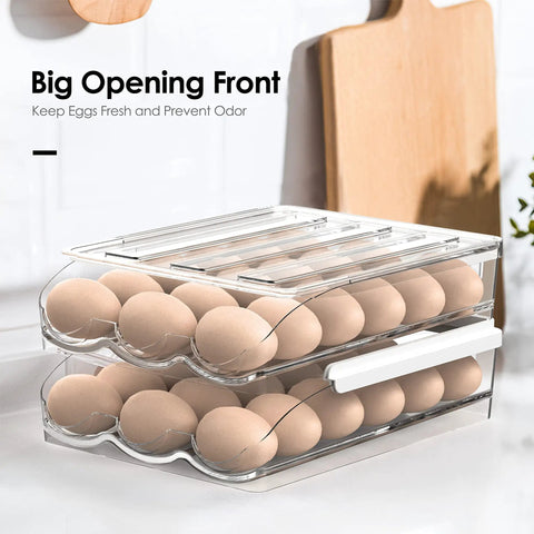 18 Egg Auto Rolling Fridge Egg Tray Storage Organizer For Refrigerator Easy Grab And Go Egg Container 1 Layer Holds Up To 18 Fresh Eggs In Fridge Great For Busy Families, Dorms, And Small Kitchens, Keeps Eggs Neat, Fresh, And Easy To Access.