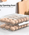Two Tier Clear Egg Organizer For Refrigerator, 36 Egg Capacity, Auto Rolling Tray System, BPA Free, Kitchen Storage, Modern Design