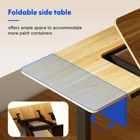 Flexispot Electric Drafting Table With Adjustable Height And Tilting Top 47.2 By 23.6 Inches Extendable Workstation showing foldable side table.