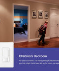 Child walking into bedroom with Motion Sensor Dimmer Switch With Hands Free Operation for energy-efficient lighting control.