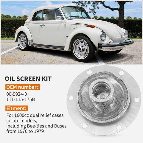 Oil Screen Kit 00 9924 0 For 1500 1600cc VW Type 1 Beetle Bug And Baja Built To Last Late Model 1970s Buses Efficient Filtration