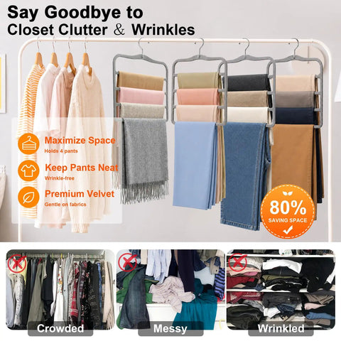 Slick Pants Hangers Space Saving Two Pack Multi Tier Closet Organizers Grey Heavy Duty Wardrobe Game Changer Compact Vertical Rack For Small Spaces Ultimate Closet Flex Setup
