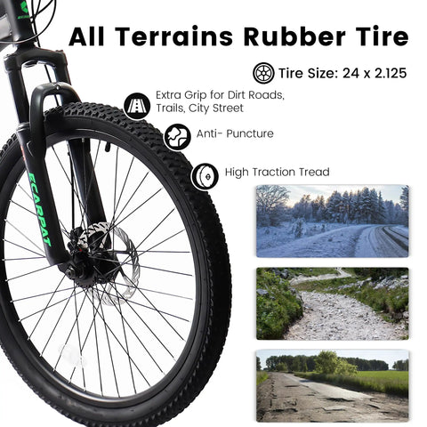 Beefed Up Dual Suspension 24 Inch Mountain Bike 21 Speed wheel with disc brakes, front fork, and all-terrain rubber tire