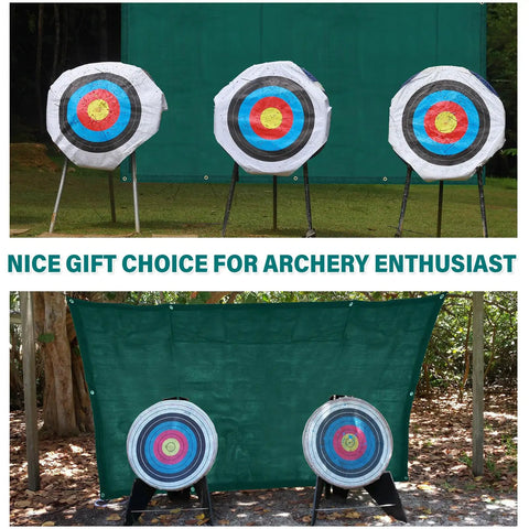 5x10 Foot Archery Backstop Net For Backyard Practice And Outdoor Target Shooting with targets, reinforced net