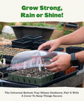 Person placing cover on 1020 Universal Bottom Tray 1 Pack Heavy Duty Seed Starting Base for indoor gardening with bottom watering.