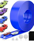 Flexible 15Ft Race Car Track for Kids Dope Roll Up Portable Racetrack with 4 Cars and Suction Cups Compatible with All 1 to 64 Scale Cars Easy Storage Birthday Gift for Boys and Girls displayed with accessories and bag.