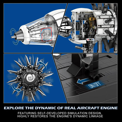 Motorized Jet Turbofan Engine Model Kit With 1351 Pieces, Realistic Aircraft Engine Build for Adults showing detailed internals