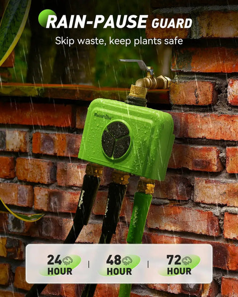 3 Zone WiFi Sprinkler Timer with Smart Gateway Brass Inlet and Outlet Voice Control in Rainy Setting