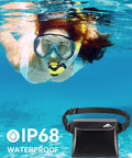 Woman snorkeling underwater using Waterproof Phone Pouch With Adjustable Waist Strap, Screen Touch Dry Bag For Kayaking, Swimming And More, IP68