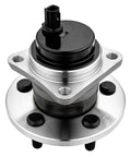 Rear Wheel Bearing And Hub Assembly Replacement Suspension Kit For Pontiac Vibe 2009 2010 And Toyota Corolla 2009 2019 And Toyota Matrix 2009 2014 FWD With Easy Install Durable Fit For Road Ready Performance. Shown is a silver hub assembly with black ABS sensor cap and square 4-bolt flange.