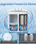 No Sweat Compact 13 Pound Twin Tub Washing Machine Portable Washer And Spin Cycle Combo displaying washing agitator and stainless steel spin tub.
