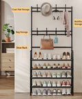 Freestanding Coat Rack And Shoe Organizer With Storage Shelf 4 Tier And 8 Hooks Black Steel For Entryway Bedroom Closet Or Dorm