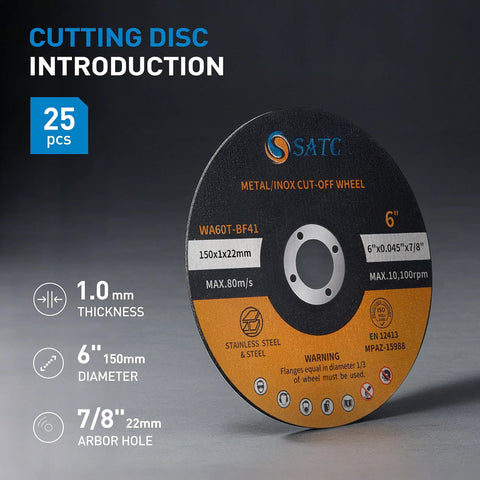 Beefy 6 Inch Cut Off Wheels For Metal And Stainless Steel, Ultra Thin 0.045 Inch Thick With 7/8 Inch Arbor, 25 Pack Fits Angle Grinders