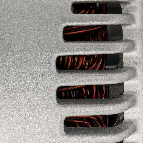 Close-up of copper windings on a Beefed Up 90 Amp Alternator For Honda Prelude 1997 2001 Replacement 12V Six Groove Pulley